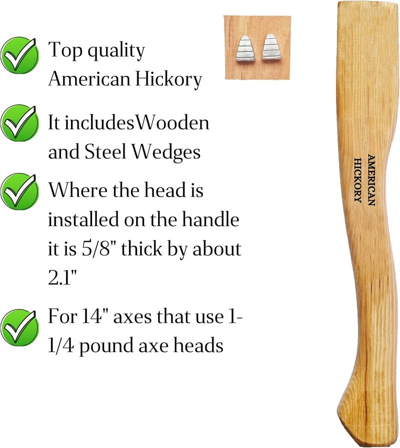 CuitÃ¡xi 1 pack American Hickory Axe handle replacement for 14" axes that use 1-1/4 pound heads Complete Set with Wooden and Steel Wedges - Hatchet handle replacement - hickory hatchet handle replacement axe - Image 1